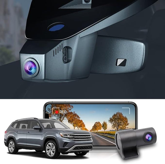 Fitcamx Front 4K+Rear 1080P Dash Cam Adapts for Volkswagen Atlas 2018-2026 (Model B/Broad Rear Cover) & Cross Sport 2020-2026, OEM Look, Dual HD Video, WiFi & APP, Loop Recording, Parking Mode, 128GB