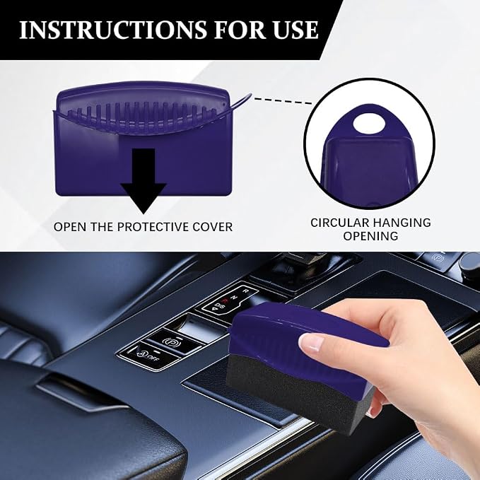 Tire Dressing Applicator, Tire Shine Applicator, Wheel Waxing Wipe Polishing Sponge with Lid, Car Accessories Reusable Wheel Detailing Foam Fit for Vehicle Waxing Polishing Cleaning (Blue)