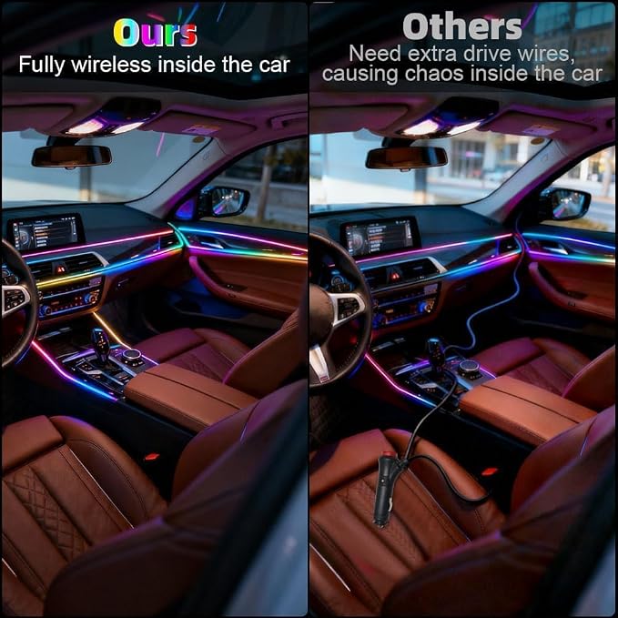 Acrylic Interior Car LED Lights with Wireless APP 6 in 1,Ambient Lighting Kits Fiber Optic Strip LEDs,16 Million Colors Music&DIY Function, Car Decorations Interior Accessories Gifts for Women Men