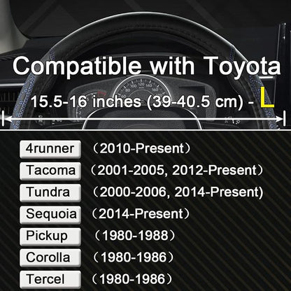 West Llama Customized Auto Car Steering Wheel Cover for Toyota Tacoma,4Runner,Tundra,Sequoia,15.5-16 inch(Diamond Quilted-Black+Blue-Large Size)
