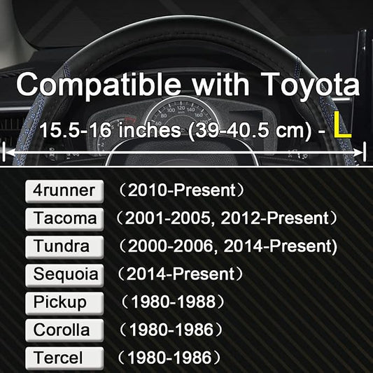 West Llama Customized Auto Car Steering Wheel Cover for Toyota Tacoma,4Runner,Tundra,Sequoia,15.5-16 inch(Diamond Quilted-Black+Blue-Large Size)