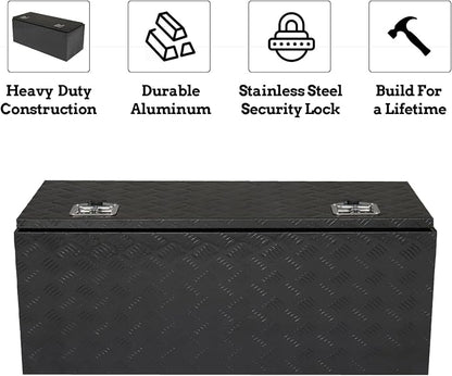 42“L x 17" W x 18" H Aluminum Underbody Truck Toolbox with Lock | Waterproof Square Truck Storage Organizer Chest for Pick Up Truck Bed, RV Trailer,Black,Tool Box with Lock