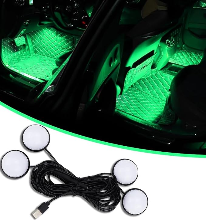 Car Interior LED Lights,Car Accessories, Automotive Ambient Neon Light Kit with USB Port, Gifts for Men and Women, 4 in 1 Decoration Lights for Car, Garden, Home, Party (Green)
