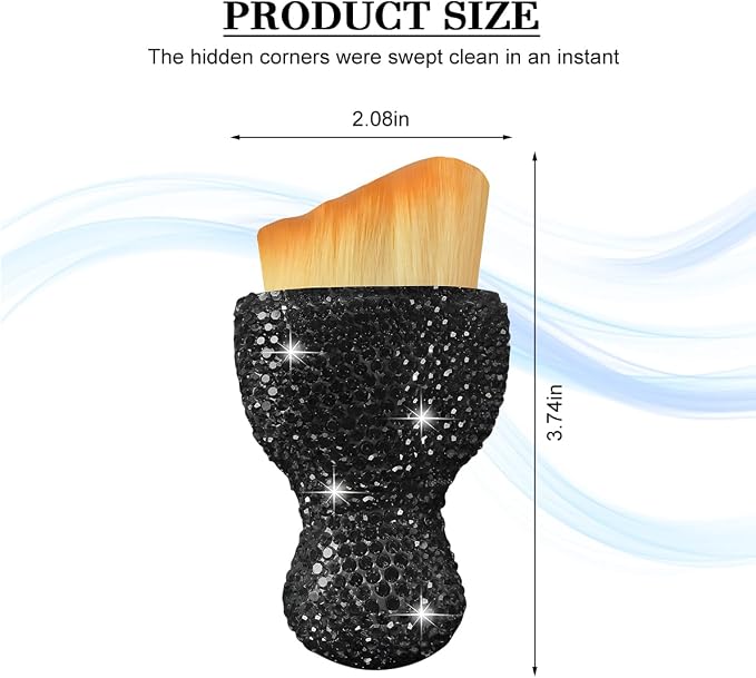 Bling Car Detailing Brush, Crystal Rhinestone Non-Scratch Vehicle Cleaning Dust Brush for Air Vent & Dashboard, Soft Bristles Automotive Interior Cleaning Tool, Universal Fit (Black)