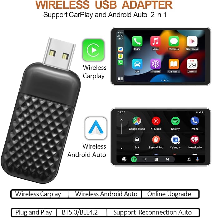 2026 Upgraded Wireless CarPlay & Android Auto Adapter: CarPlay Wireless Adapter for iPhone, Plug & Play 5G WiFi & USB Bluetooth 5.0 Dongle, Convert Wired to Wireless for Factory Cars 2015+