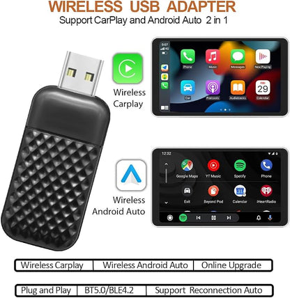 2026 Upgraded Wireless CarPlay & Android Auto Adapter: CarPlay Wireless Adapter for iPhone, Plug & Play 5G WiFi & USB Bluetooth 5.0 Dongle, Convert Wired to Wireless for Factory Cars 2015+