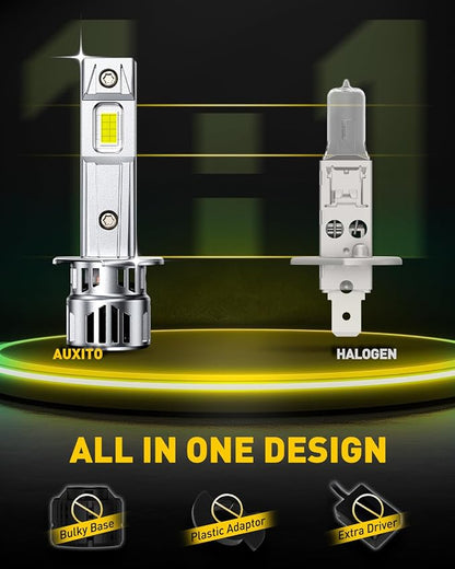 AUXITO H1 Bulbs, 80000 Lumen Brightness, 6500K Ultra White, Precision 1:1 Mini Design, Simple Plug Play Installation, Stable Illumination, 99% Vehicles Supported, Pack of 2