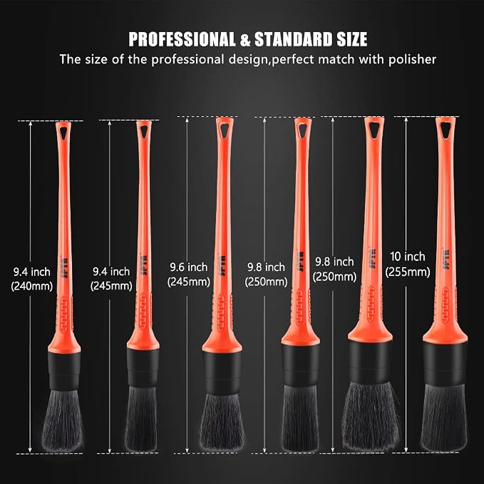Car Detailing Brush Kit, 6Pcs Auto Boar Hair Detail Brush Set Automotive Interior Exterior No Scratch Microfiber Detailing Brushes for Cleaning Air Vents, Engine Bays, Dashboard & Wheels -BRFCD15
