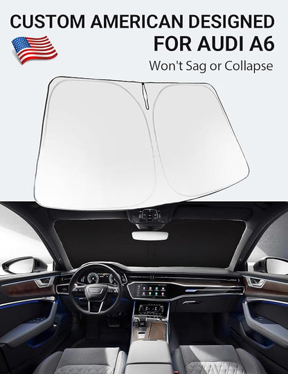Proadsy 2026 Upgrade Windshield Sun Shade Custom Fit 2019-2025 Audi A6 Foldable Front Sunshade Protector Sun Visor Blocks UV Rays Keep Car Cooler