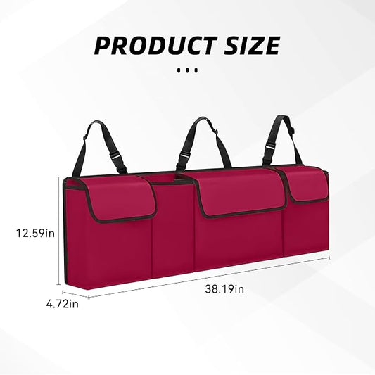 Car Trunk Organizer, Backseat Hanging Large Storage with Adjustable Straps,Waterproof PVC Collapsible Cargo Bag, Car Interior Accessories for Auto SUV MPV (Red)