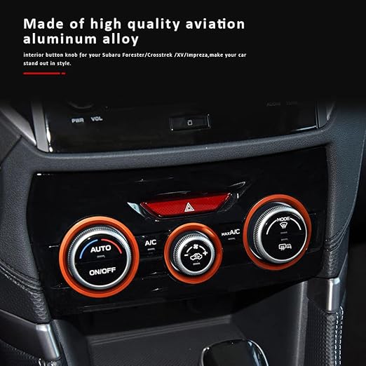 Auovo AC Climate Control Knob Outer Ring Covers Accessories for Forester 2019-2024 Crosstrek 2018-2023 Impreza 2017-2023 Interior for Car Air Condition Switch Control Trim (Red Orange)
