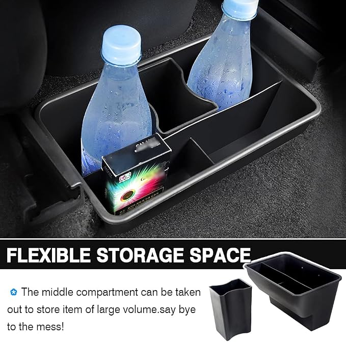 Karltys Rear Center Console Organizer for Tesla Model Y 2020-2024 2025 Accessories 2nd Row Back Seat Storage Box Under Seat Rear Middle Air Outlet Trash Can Container Bin ABS Black(Not for Juniper)