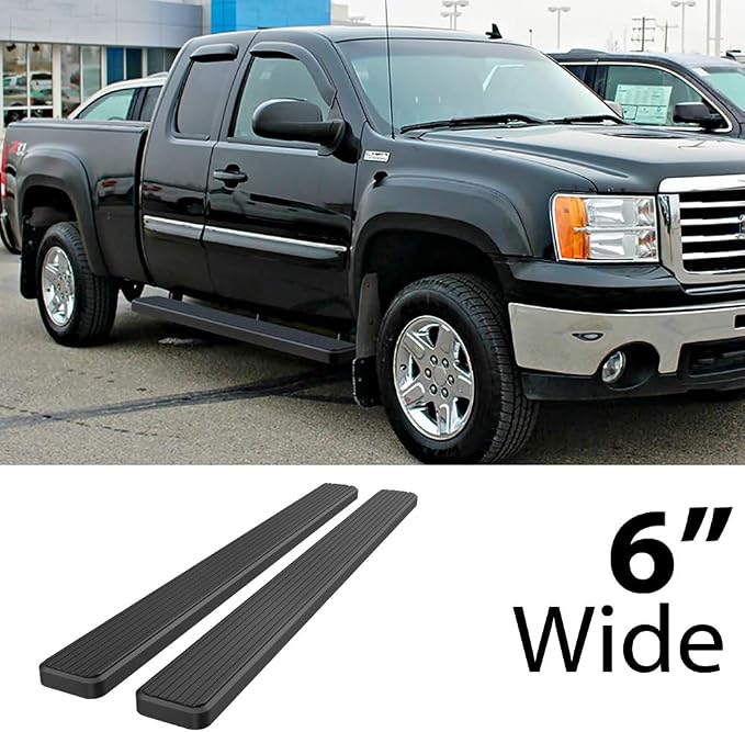 APS Running Boards 6in Black Compatible with Chevy Silverado GMC Sierra 1500 2500 1999-2013 Double Cab & 2500HD 3500 2001-2014 (Exclude CK Classic) Stainless Steel (Nerf Bars Side Steps Side Bars)