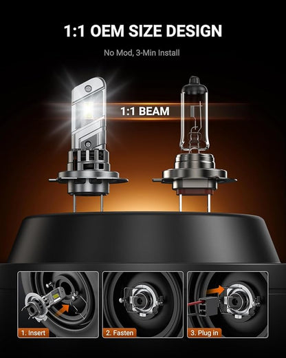 SEALIGHT H7 Fog Bulb 40000LM Super Brigh, 6500K Cool White with Cooling Fan, 1:1 Mini Size Light Bulbs, Plug-N-Play, Pack of 2