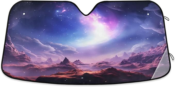 Windshield Sun Shade Starry Sky Mountain Front Window Block UV Shades Visor Reflective Retractable for Car SUV Trucks