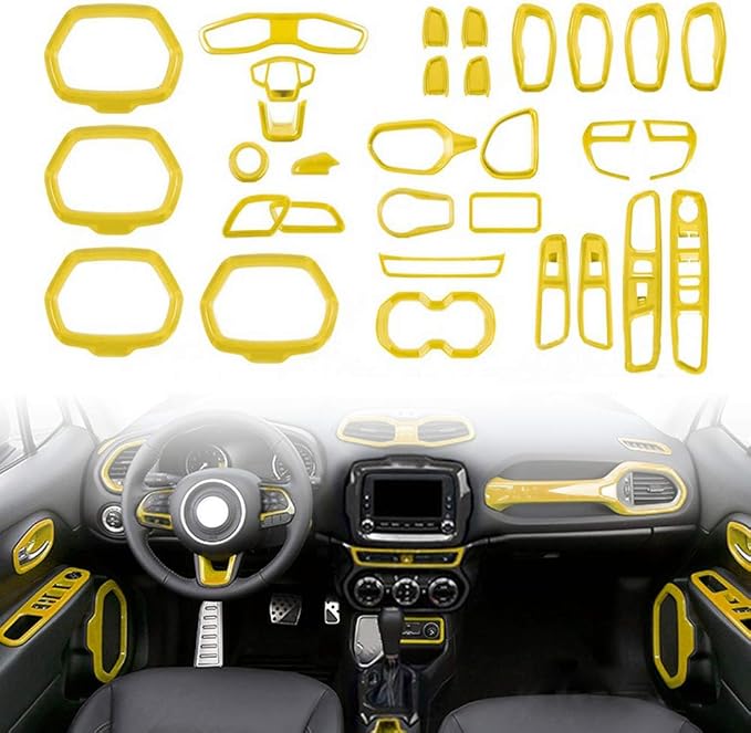 31PCS/ Set Interior Trim Kit Car Interior Accessories Decoration Trim Kit for Jeep Renegade 2015-2018 (Yellow)