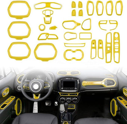 31PCS/ Set Interior Trim Kit Car Interior Accessories Decoration Trim Kit for Jeep Renegade 2015-2018 (Yellow)