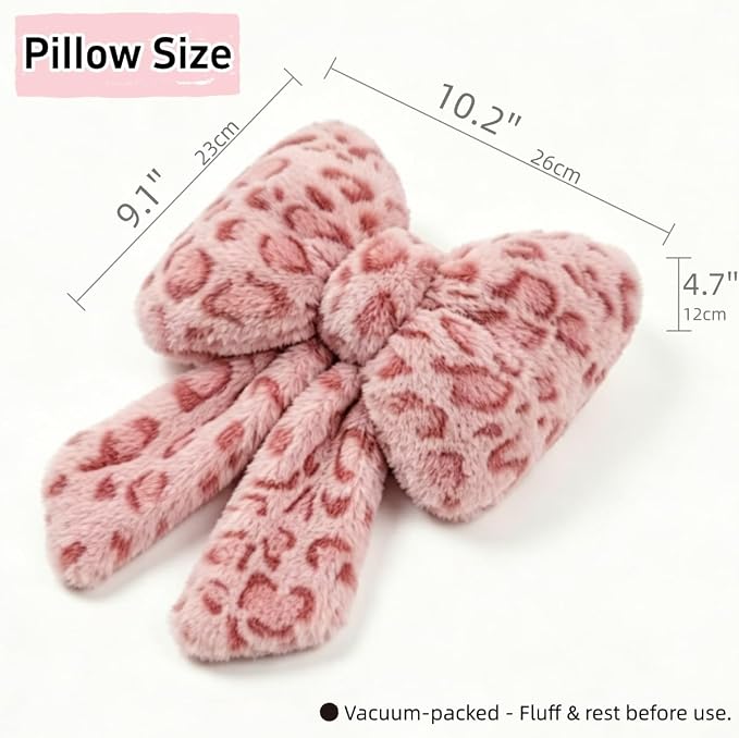 Sexysamba 2 Pcs Plush Bow Car Headrest Neck Pillow Cute Bow Pillow for Car Seat Décor Soft Neck Support for Comfortable Driving Traveling Office Fluffy Head Rest Cushion, Pink Leopard Print