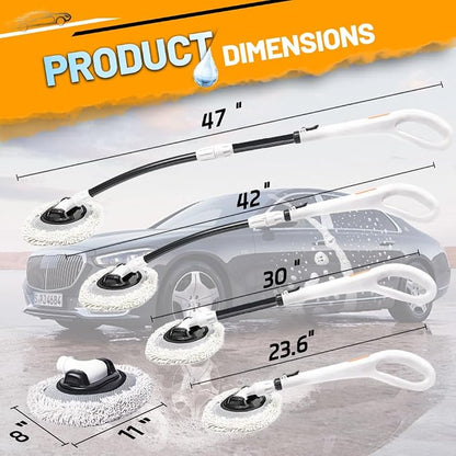 Car Wash Brush with Long Handle, Chenille Microfiber Car Wash Mop Kit, Scratch Free Car Cleaning Supplies with Ergonomic 15掳 Curved Extension Pole for RV Truck Boat Windshield - White