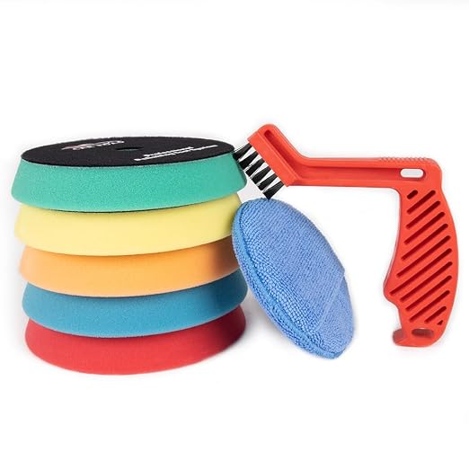 CARROAD 7pc 6.5 Inch Buffing Pads Kit - Heavy Cut to Finishing Foam & Wool Pads for DA/RO Polisher - Removes Scratches, Oxidation & Swirl Marks - 50+ Reusable Cycles