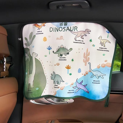 Magnetic Car Sun Shade Curtain for Side Window – Sun Blocker and UV Protector for Baby, Kids, and Pets – Universal Fit with Built-in Magnets for Steel-Framed Door (Magnet-Dino Friends)