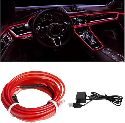 EL Wire Car Interior LED Strips Lights, 16FT 5V USB Auto Neon Light Strip, Electroluminescent Vehicle Interior Ambient Lighting Decor Accessories, Universal for RV, SUV, Truck (Red)
