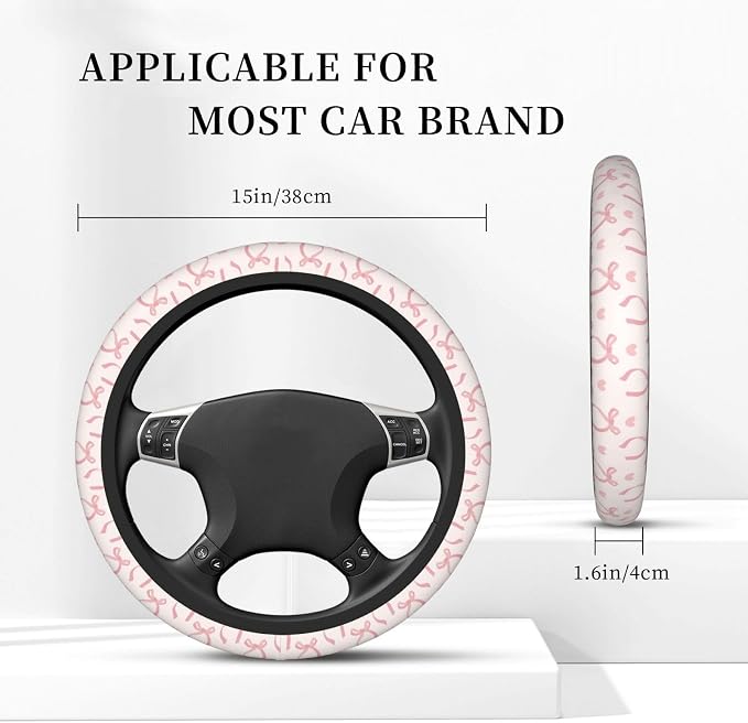 Pink Bow Steering Wheel Cover Cute Car Accessories