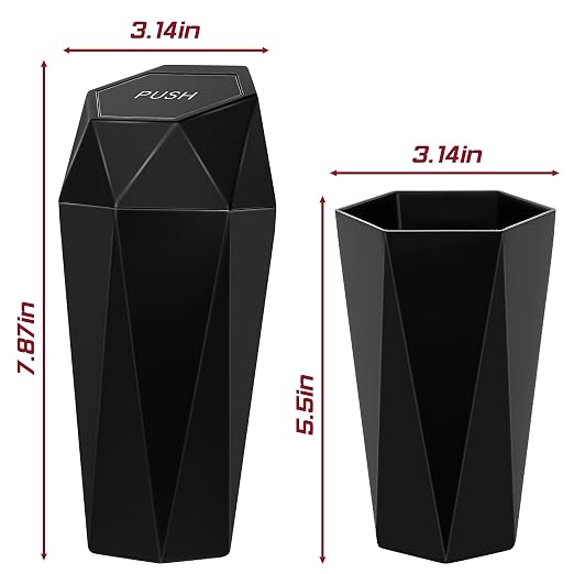 Car Trash Can with Lid, Mini Car Trash Cup with 30 Additional Trash Bags, Car Accessories for Interior, Leakproof Vehicle Garbage Bin for Car, Home, Office - 2 Packs, Black