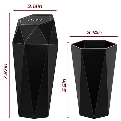 Car Trash Can with Lid, Mini Car Trash Cup with 30 Additional Trash Bags, Car Accessories for Interior, Leakproof Vehicle Garbage Bin for Car, Home, Office - 2 Packs, Black