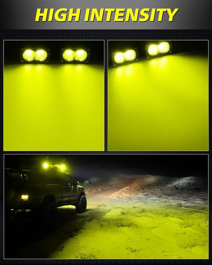 Yellow LED Pods, AKD Part 3" 40W Diffused CREE LED Pod Lights Yellow Chase Light Bars Scene Lights Ditch Camper Daytime Safety Signal Fishing Trailer Light for Truck Pickup Tractor Van Boat UTV