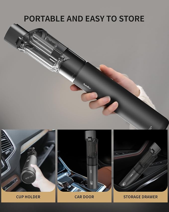 AutoBot Car Vacuum Portable Cordless - 20000PA Handheld Vacuum for Pet Hair, 50 Min Runtime with 5 Attachments & Flexible Hose, 3Hr Fast Charge for Cars, Trucks, Home Cleaning (Type-C)