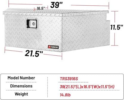 FORWODE Trailer Tongue Box 39 Inch Aluminum Tongue Tool Box Lockable Trailer Tool Chest with Gas Strut, Secure Diamond Plate Truck Tongue Tool Box for Trailer, Truck Bed, Pickup & RV Storage (Silver)