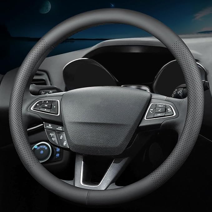 HAOTULE New Nappa Leather car Steering Wheel Cover，for Car Truck SUV 15 inch (Black)