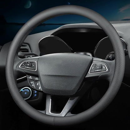 HAOTULE New Nappa Leather car Steering Wheel Cover，for Car Truck SUV 15 inch (Black)