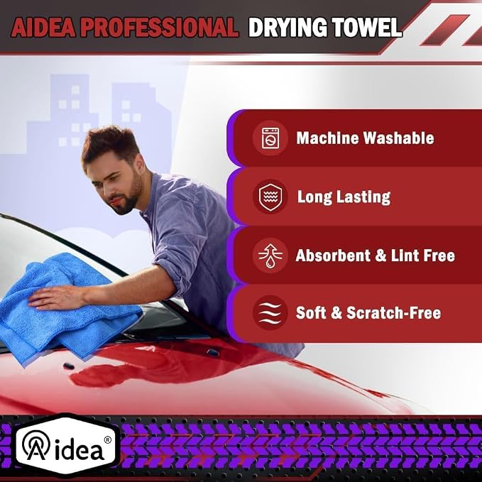 AIDEA Microfiber Towels for Cars-2PK, Large Professional Car Drying Towel, Scratch-Free & Absorbent Drying Towel for Cars, SUVs, RVs, Trucks, and Boats, 24inx 31in, Blue (Pack of 2)