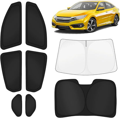 KUST Car Window Shades for Honda Civic 2016-2021 (No Hatchback) Windshield Sun Shade Side Window Cover UV Block Privacy Protection Civic Accessories for Camping Blackout Rear Back Full Set 8PCS