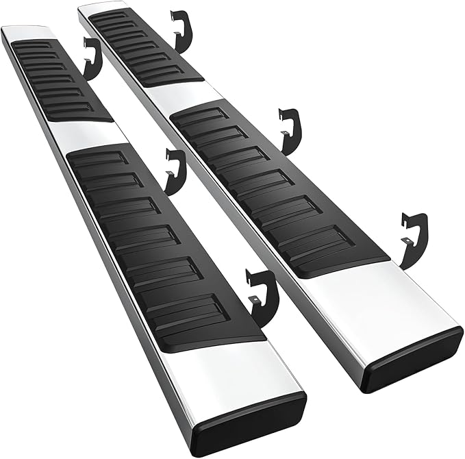 Running Boards 6 Inches for Double Cab Chevy Silverado/GMC Sierra 2007-2018 1500 | 2019 Limited/LD | 2007-2019 2500HD/3500HD (2 Full 2 Half Size Doors) Stainless Steel Side Steps Rails Nerf Bars 6"