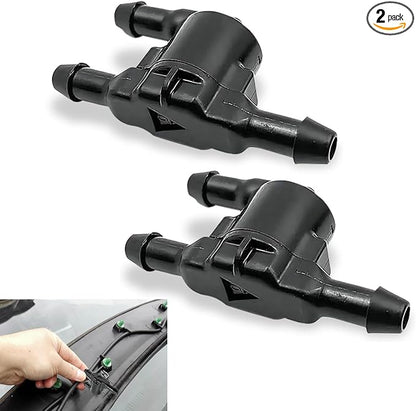Pack-2 Car Windshield Wiper Washer Check Valve, 3 Port Cleaning Nozzle Hose Connector Replacement #8532128020, Wiper Spray Pipe Cleaning Connector Accessory, Compatible with Lexus (Black)