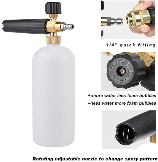 Foam Cannon with 1/4 Inch Quick Connector, 1 Liter Bottle, Professional Grade,uick Release (Up to 3200 PSI)