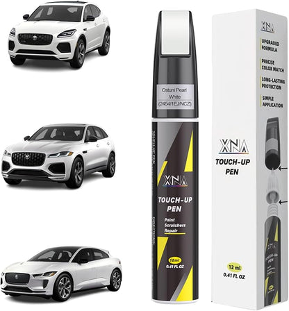 XNA Ostuni Pearl White(2454/1EJ/NCZ) for Jaguar Touch Up Paint, 2 in 1 Car Scratch Remover with Pen Tip and Brush, Exact Color-Matched for Car Paint Scratch Repair, Quick & Easy Fix Chips and Nicks
