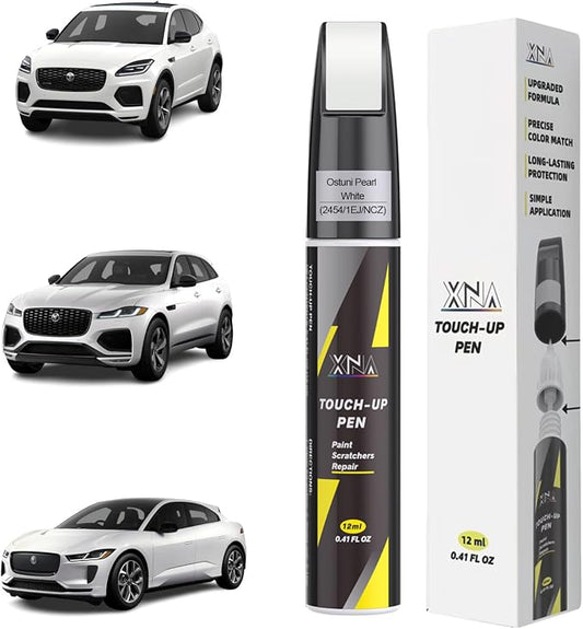 XNA Ostuni Pearl White(2454/1EJ/NCZ) for Jaguar Touch Up Paint, 2 in 1 Car Scratch Remover with Pen Tip and Brush, Exact Color-Matched for Car Paint Scratch Repair, Quick & Easy Fix Chips and Nicks