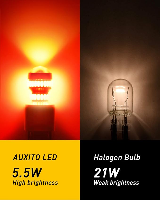 AUXITO 7440 7443 LED Bulb Red for Tail Lights Brake Lights, Super Bright T20 W21W 7441 7444 LED Replacement for Stop Tail Brake Signal Parking Reverse Backup Lights, Pack of 2