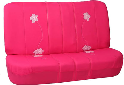 FH Group Floral Embroidery Car Seat Covers - Universal Fit, Split Bench Rear Seat, Washable Seat Cover for SUV, Sedan, Van, Rear Set, Pink