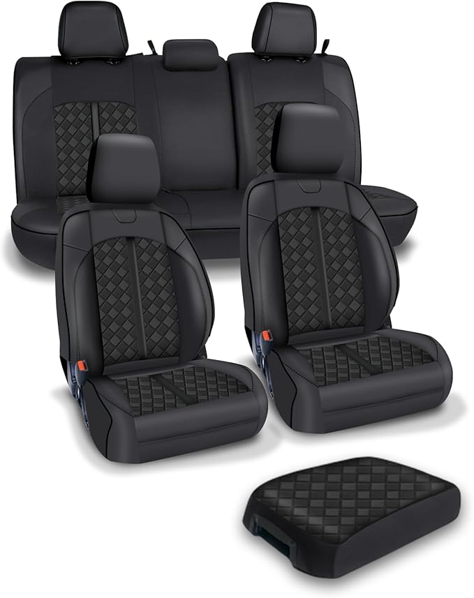 Carlimeki Leather Seat Covers Custom Fit for Tacoma Gen 3rd (2016-2023) Double & Crew Cab, for SR, SR5, Limited, TRD Pro, TRD Sport, TRD Off-Road, Trail Special Edition - Fully Covered