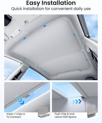 REEVAA 2026 Upgraded Tesla Model Y New (Juniper) Sunshade Roof [No Gaps, No-Sagging] Model Y Accessories Heat Insulation Foldable Glass Sunroof Cover for Model Y Juniper 2025-2026, 2PCS, Gray