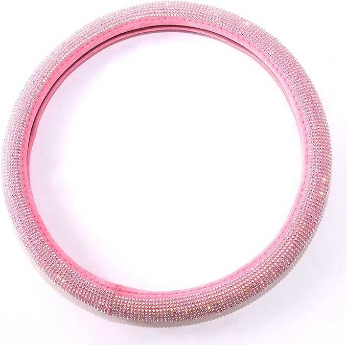 Carwales Pink Bling Steering Wheel Cover for Women Sparkly Rhinestone Bedazzled Car Accessories Diamond Cute 15.5-16 inch for Large Size Steering Wheel
