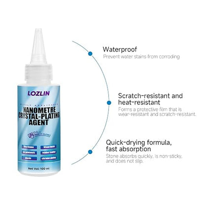 LOZLIN Nano Clear-Crystal Coating Multi-Surface Protector for Marble Granite Tile Countertop, Car Paint Wood Plastic Leather Ceramic Shine & Scratch Stain Protection-100ml
