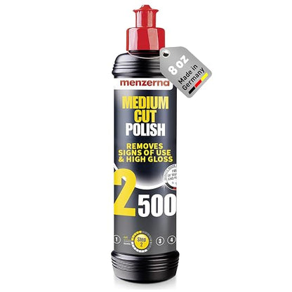 menzerna Medium Cut Polish 2500" I Abrasive Polishing Compound for Medium Scratches and Signs of Use I Buffing and Polishing Compound for Scratch Repair & a Glossy Finish I Silicone Free I 8 fl oz.