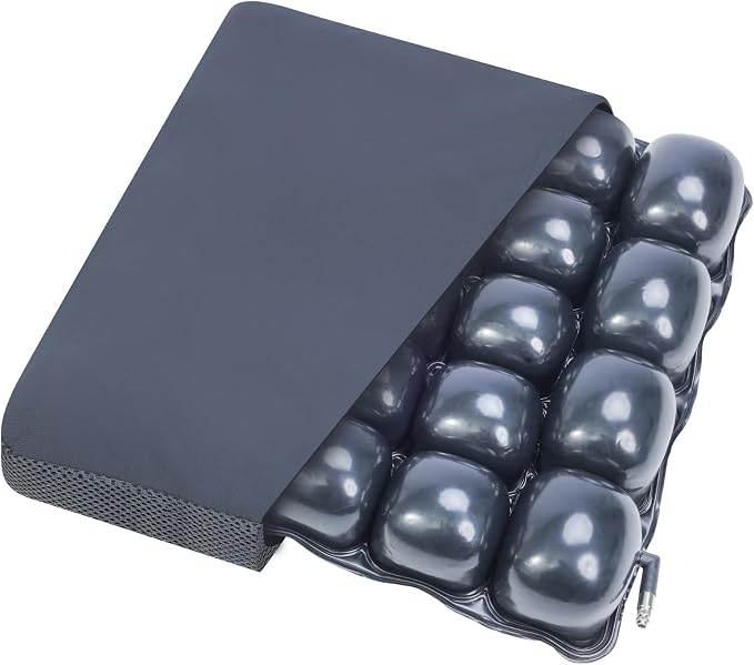 Inflatable Pressure Relief Air Cell Cushion for Wheelchair & Mobility Scooter, Breathable Cooling Seat Cushion for Pain & Sores Relief, Long Sitting, Airplane & Office Use (16" x 16")
