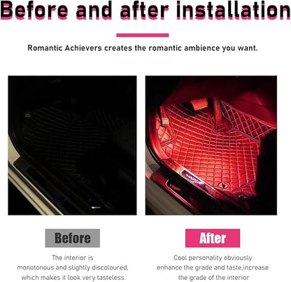 Car LED Strip Light, 24 LEDs RGB Neon Interior Atmosphere Lights, 12V Under Dash Ambient Night Light, USB Port Auto Interior Decorative Lamp, Universal Car Accessories (Red)